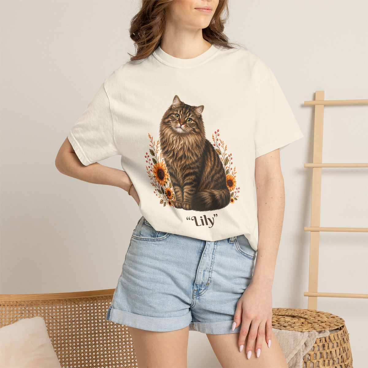 Personalized Siberian Tabby Cat  Sunflower Comfort Colors® T-Shirt