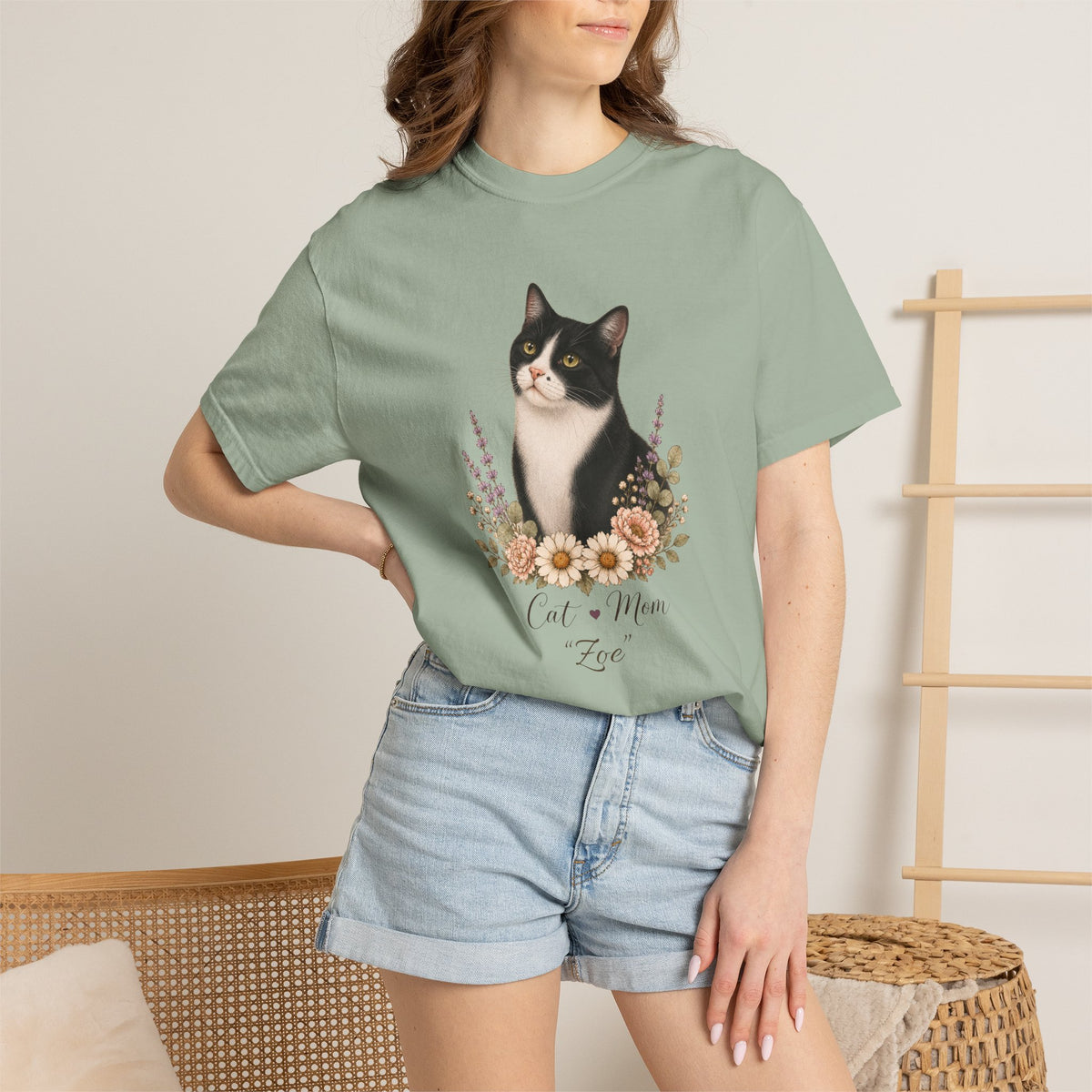 Personalized Tuxedo Cat Mom Comfort Colors® T-Shirt