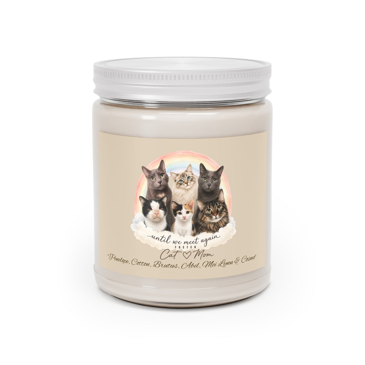 Personalized Rainbow Memorial Cat Mom Scented Soy Candle