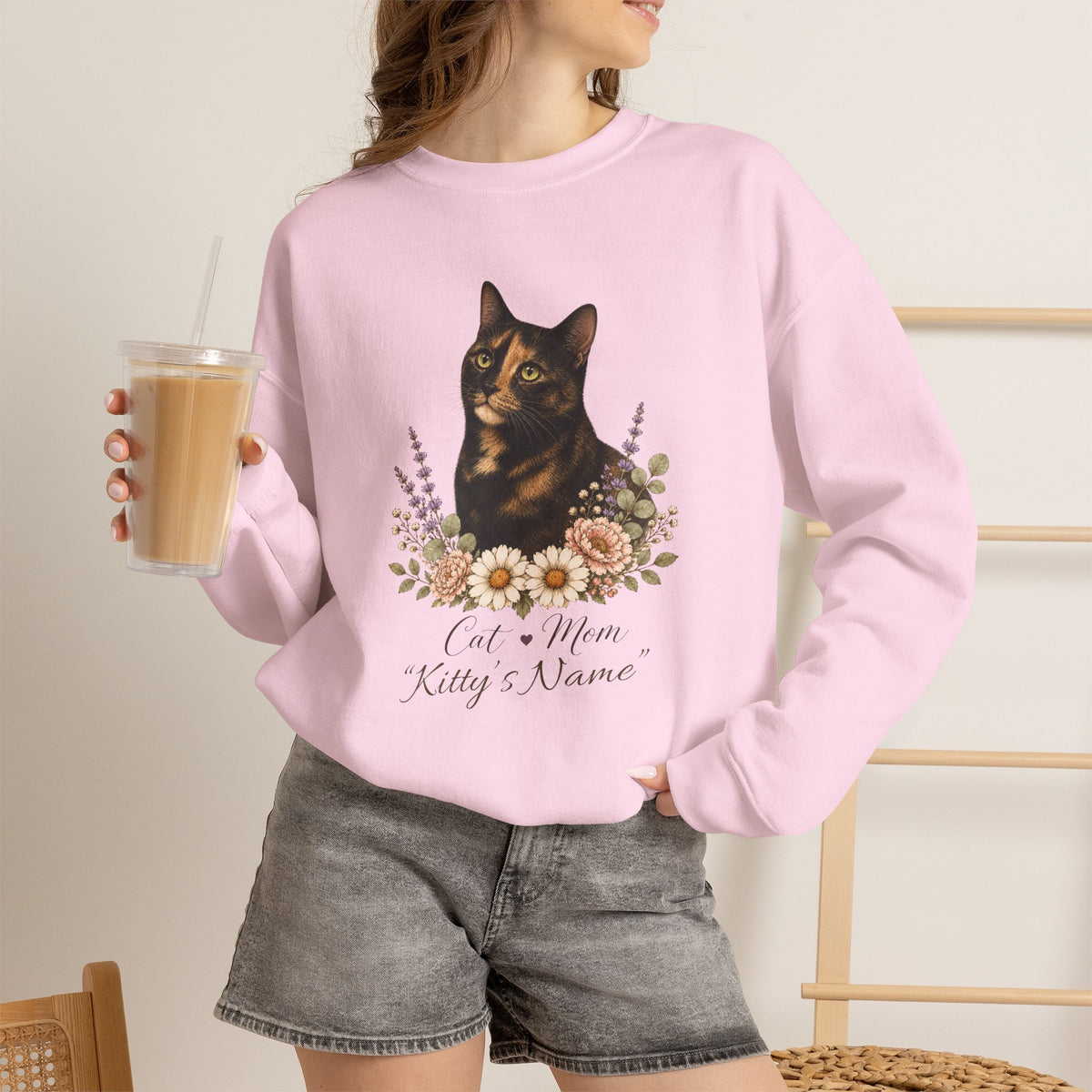 Personalized Tortoiseshell Cat Mom Gildan® Sweatshirt