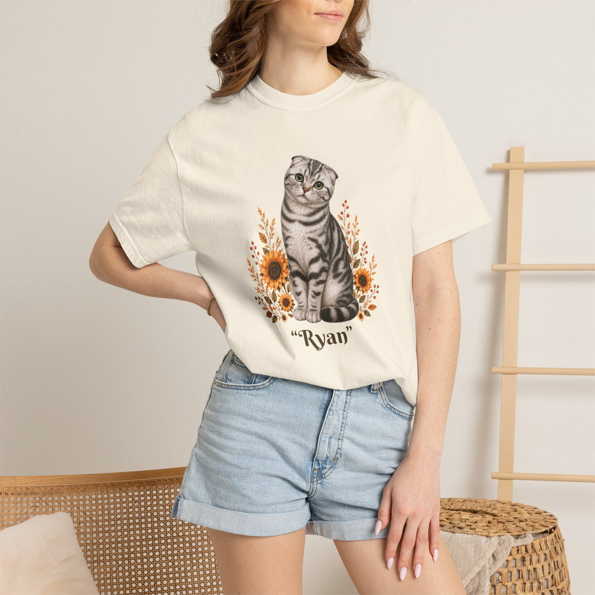 Personalized Scottish Fold Cat Sunflower Comfort Colors® T-Shirt