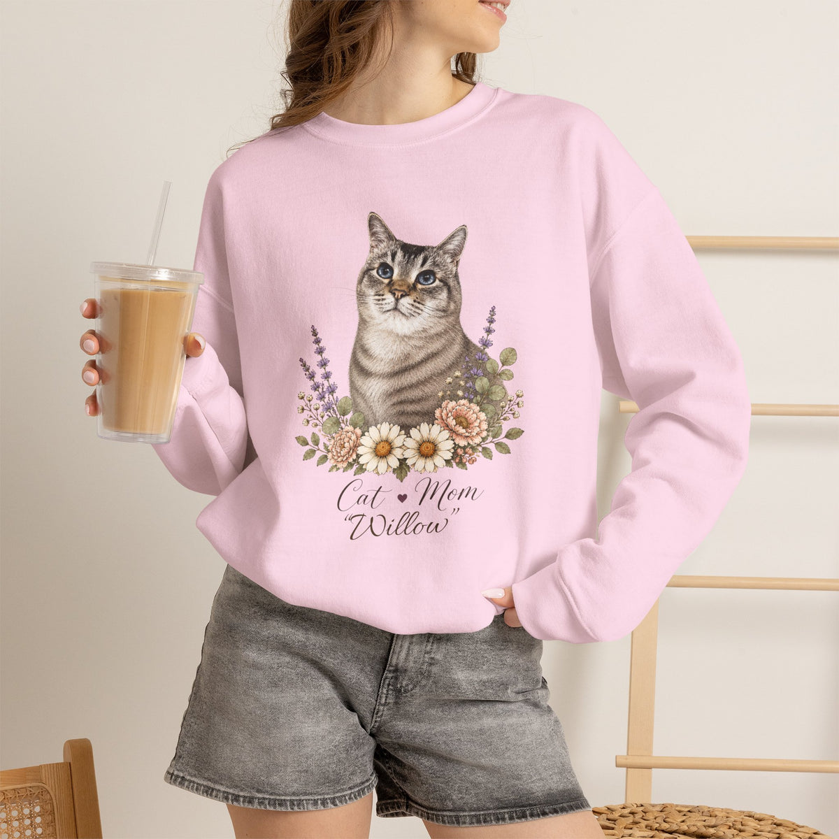Personalized Blue-Lynx Cat Mom Gildan® Sweatshirt