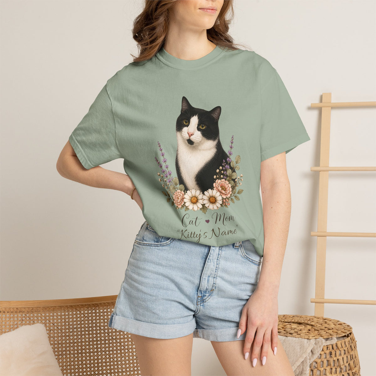 Personalized Black and White Cat Comfort Colors® T-Shirt