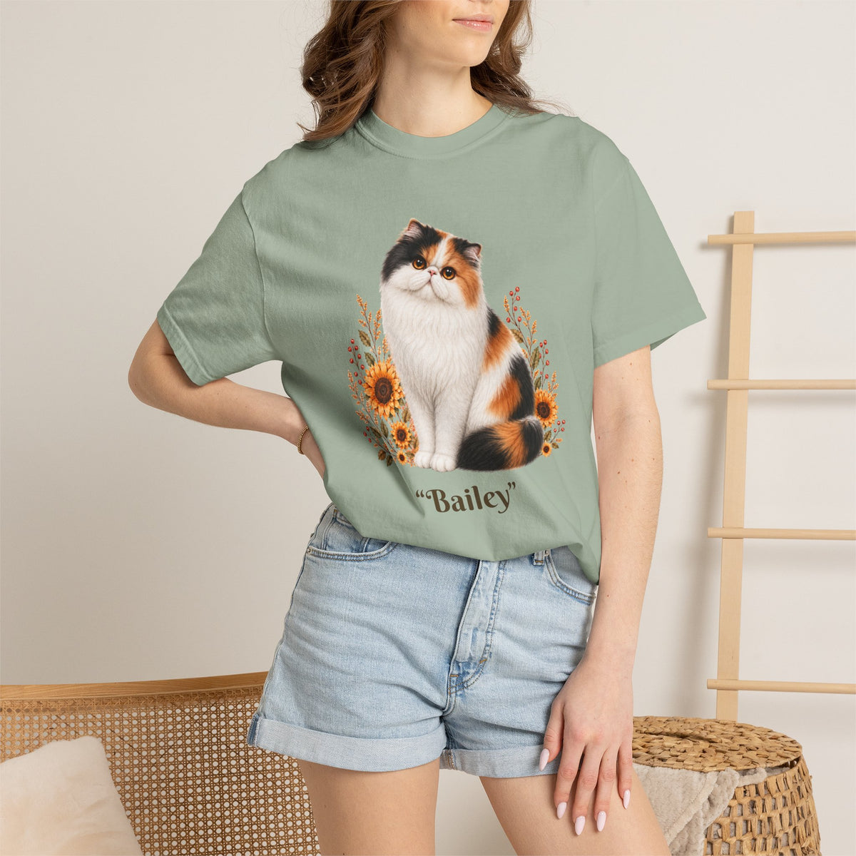 Personalized Calico Persian Cat Sunflower Comfort Colors® T-Shirt