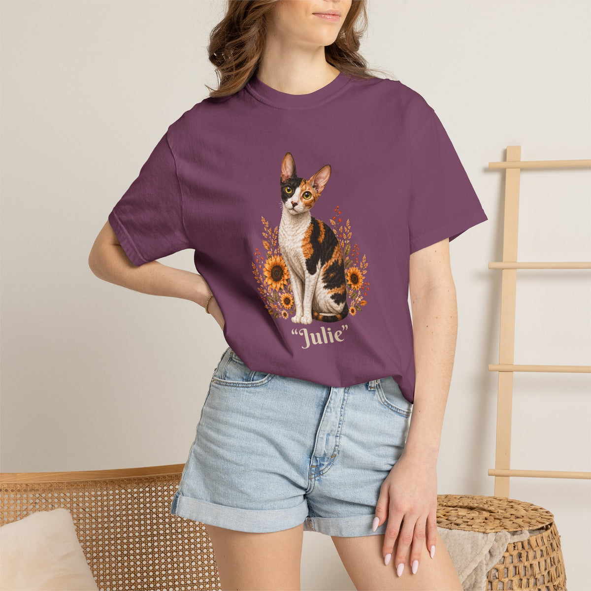 Personalized Cornish Rex Cat Sunflower Comfort Colors® T-Shirt