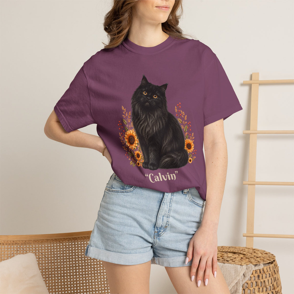 Personalized Maine Coon Cat Sunflower Comfort Colors® T-Shirt