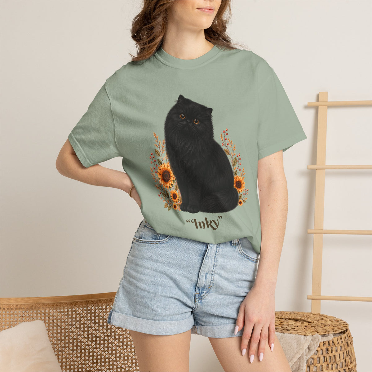 Personalized Black Persian Cat Sunflower Comfort Colors® T-Shirt