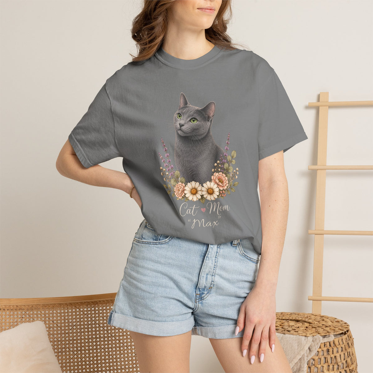 Personalized Russian Blue Cat Mom Comfort Colors® T-Shirt