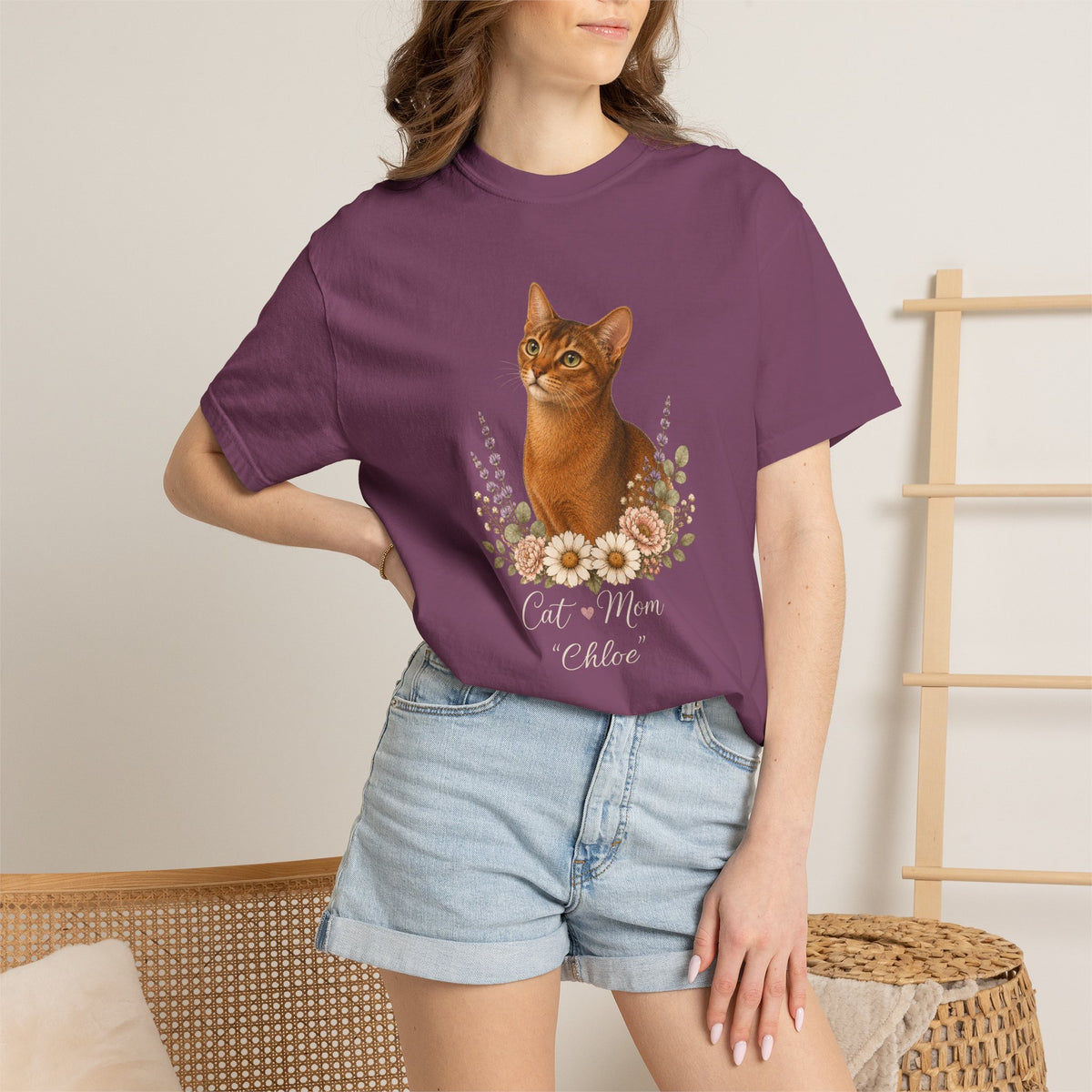 Personalized Ruddy Abyssinian Cat Mom Comfort Colors® T-Shirt