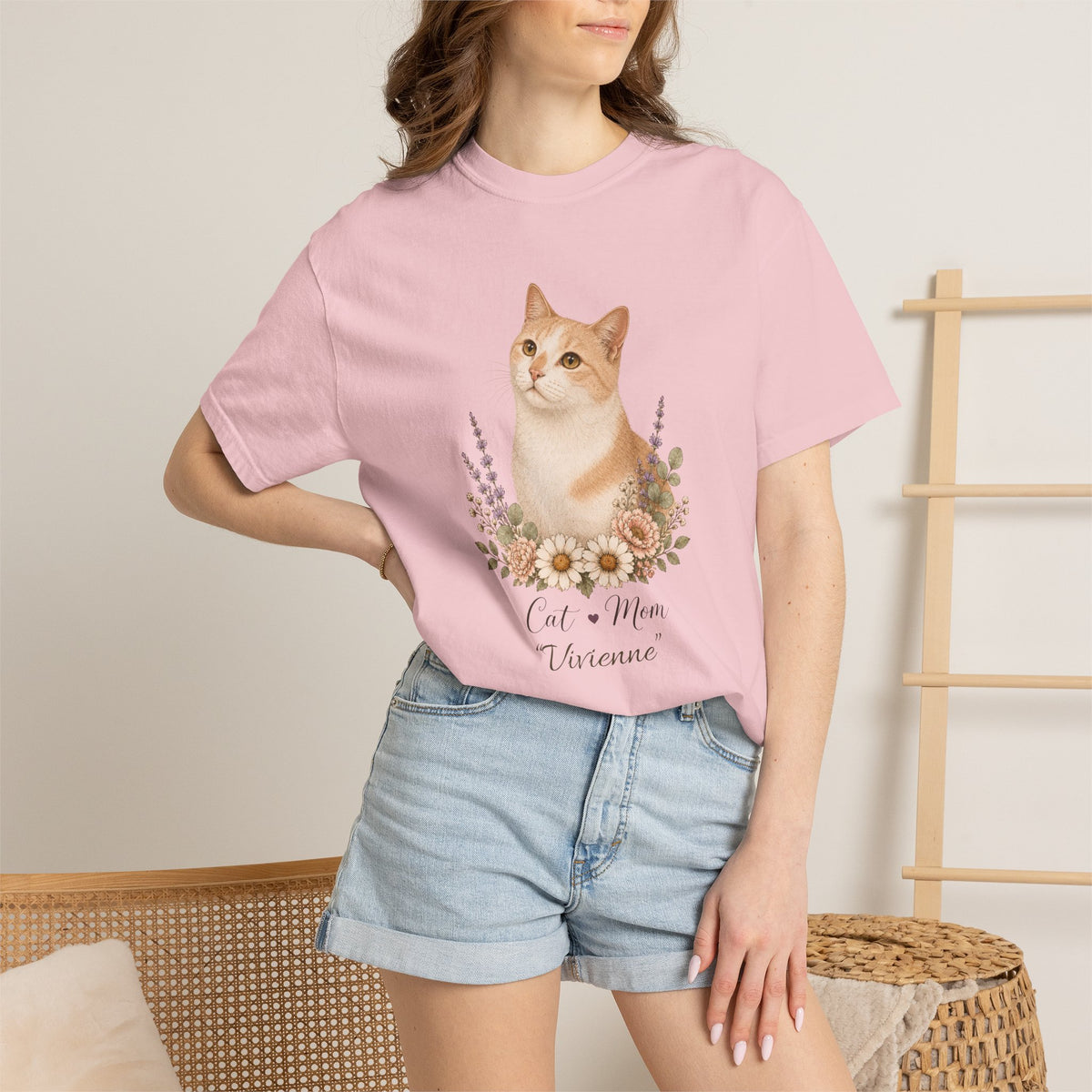 Personalized Cream Tabby Cat Mom Comfort Colors® T-Shirt