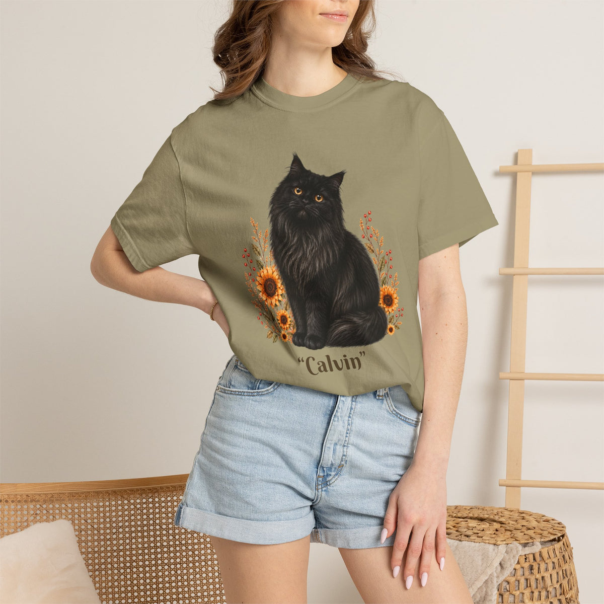 Personalized Maine Coon Cat Sunflower Comfort Colors® T-Shirt