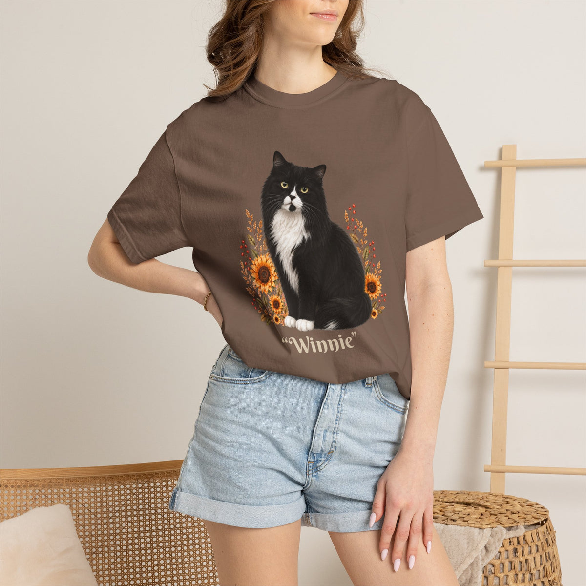 Personalized Fluffy Tuxedo Cat  Sunflower Comfort Colors® T-Shirt