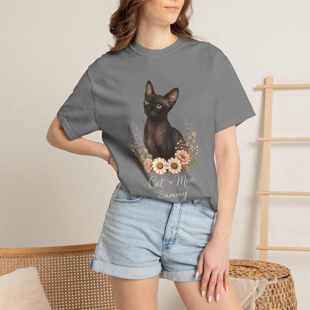 Personalized Black Sphinx Cat Mom Comfort Colors® T-Shirt