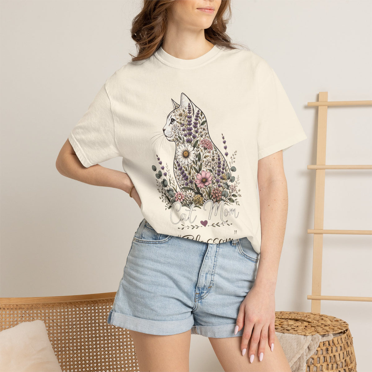 Personalized Floral Cat Mom Comfort Colors® T-Shirt