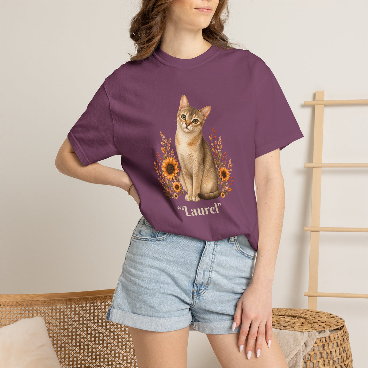 Personalized Petite Singapore Cat Sunflower Comfort Colors® T-Shirt