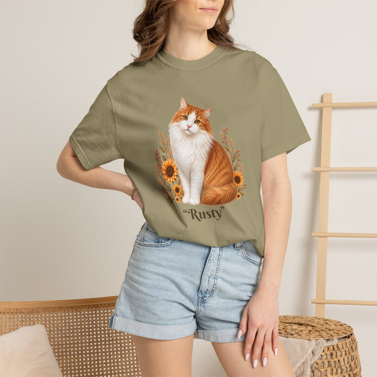 Personalized Orange Cat Sunflower Comfort Colors® T-Shirt