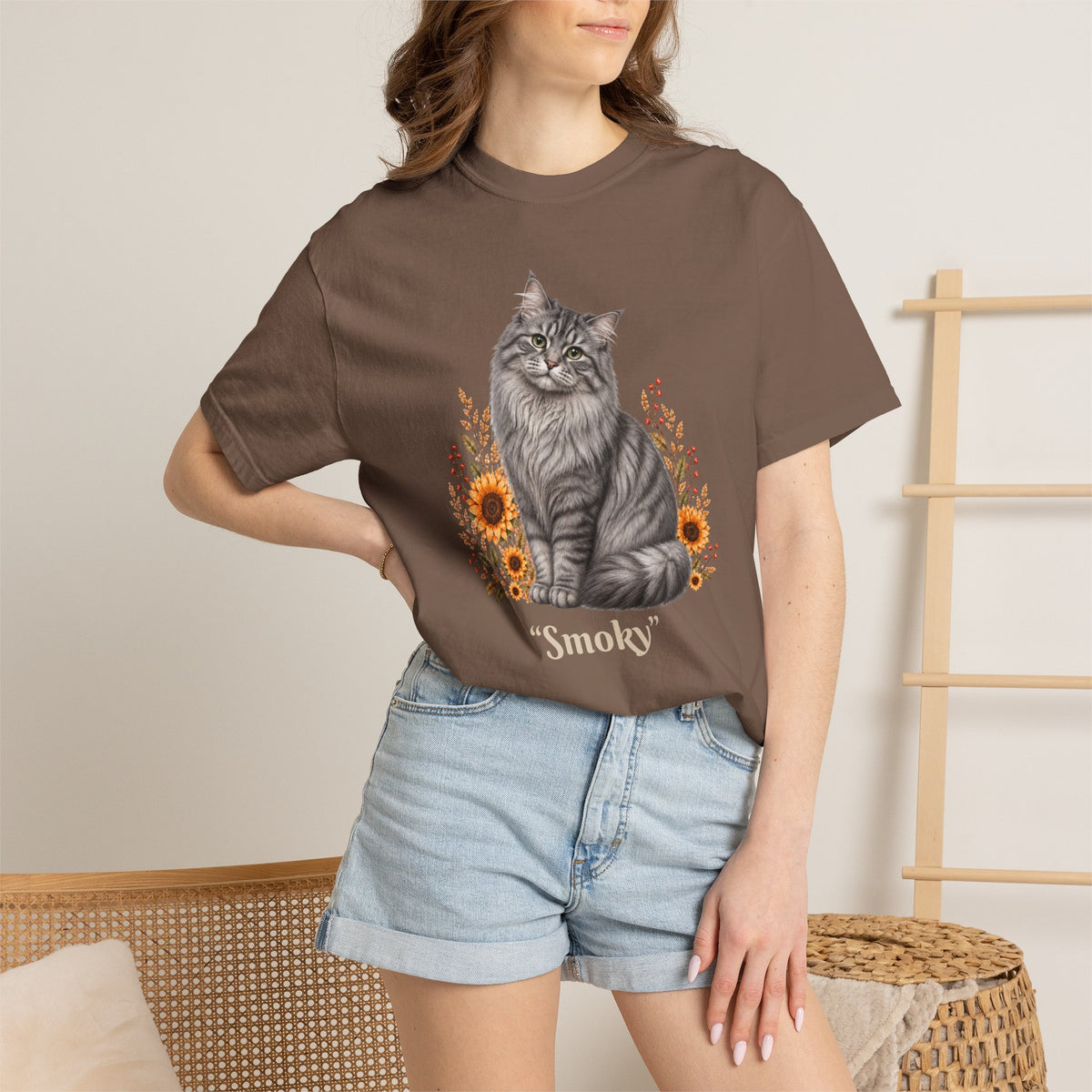 Personalized Silver Tabby Cat  Sunflower Comfort Colors® T-Shirt