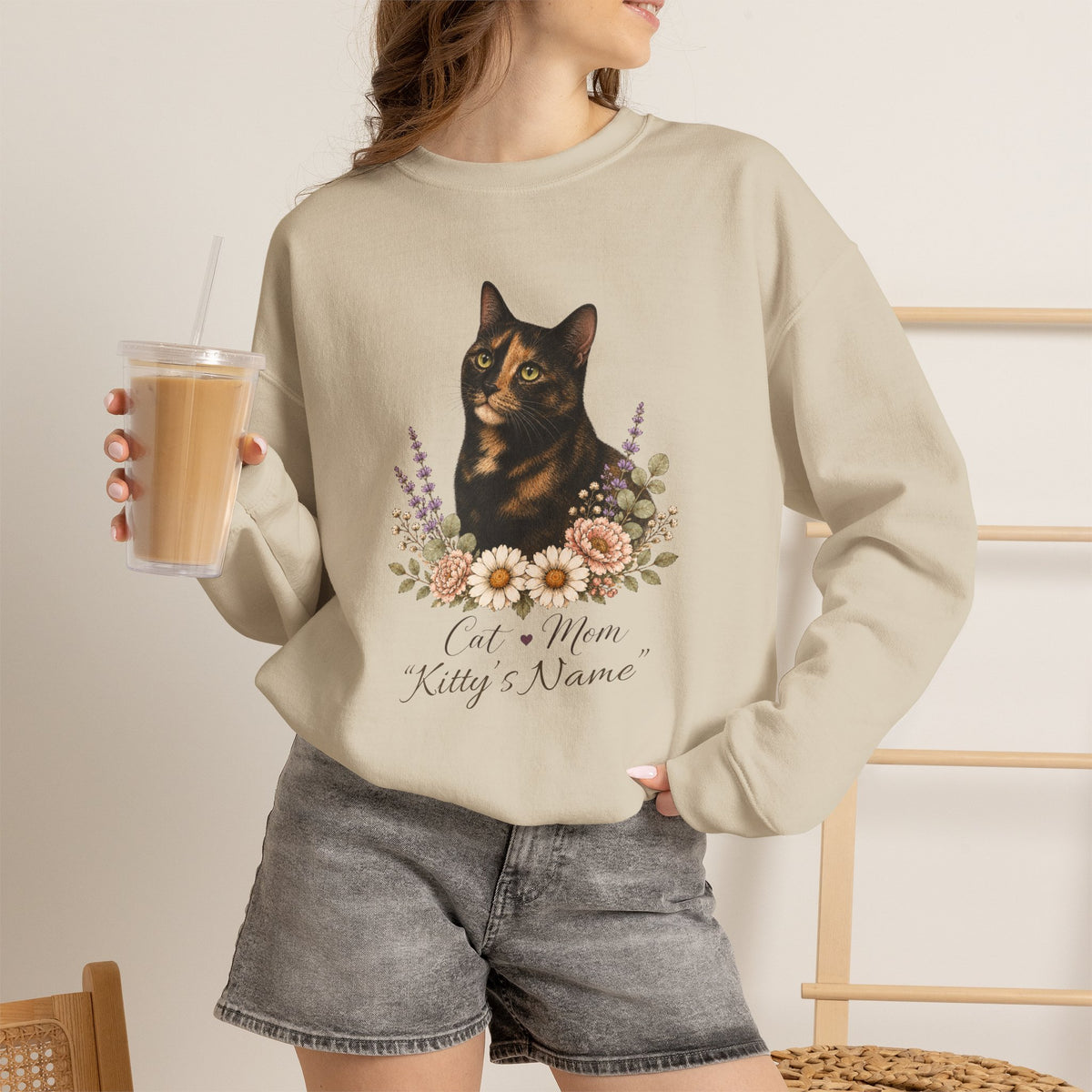 Personalized Tortoiseshell Cat Mom Gildan® Sweatshirt
