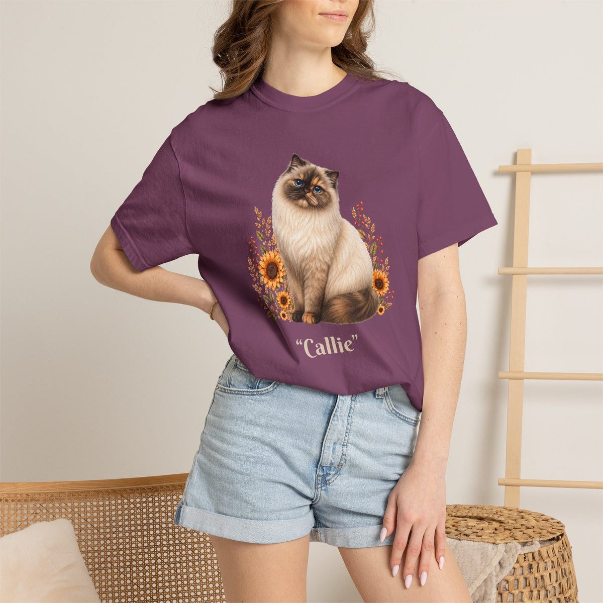 Personalized Seal Point Himalayan Cat Sunflower Comfort Colors® T-Shirt