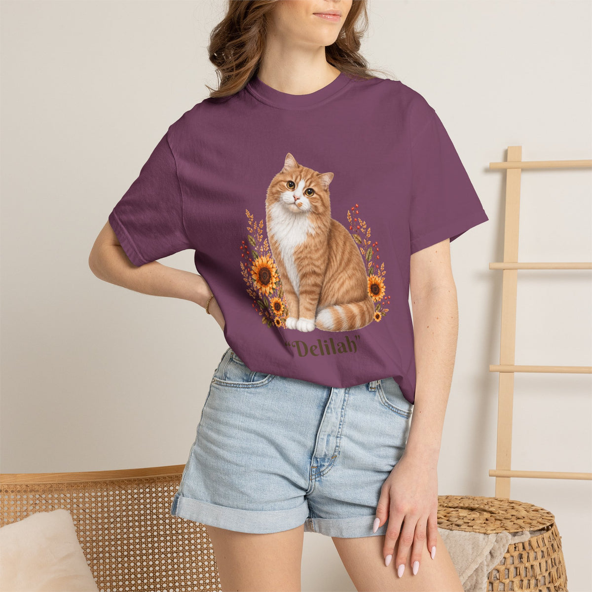 Personalized Orange Cat Sunflower Comfort Colors® T-Shirt