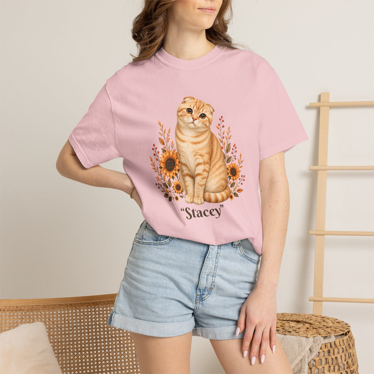 Personalized Scottish Fold Cat Sunflower Comfort Colors® T-Shirt