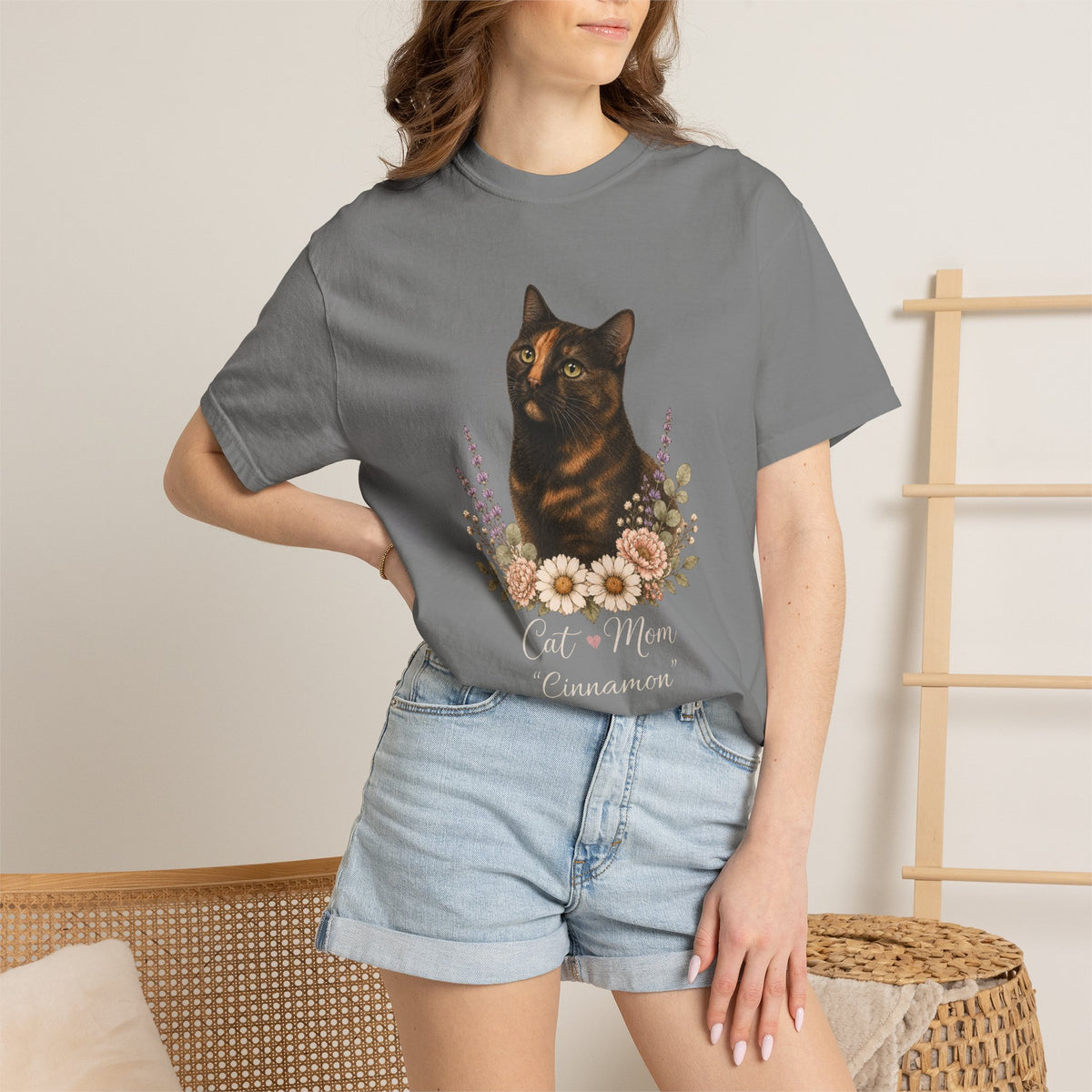 Personalized Tortoiseshell Cat Mom Comfort Colors® T-Shirt