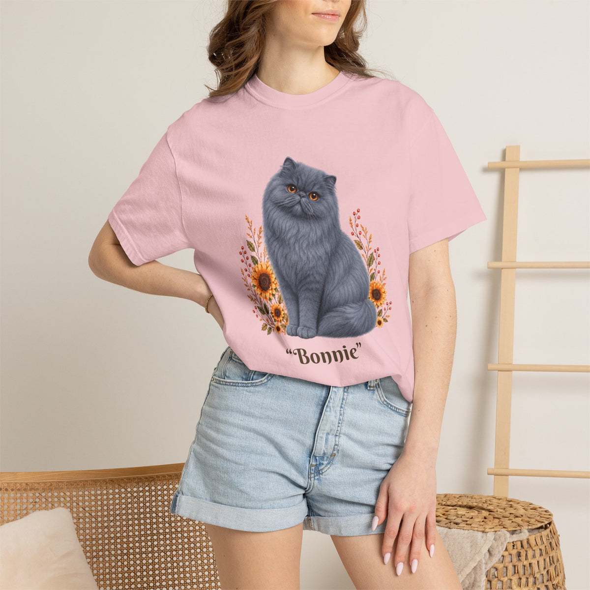 Personalized Blue Persian Cat Sunflower Comfort Colors® T-Shirt