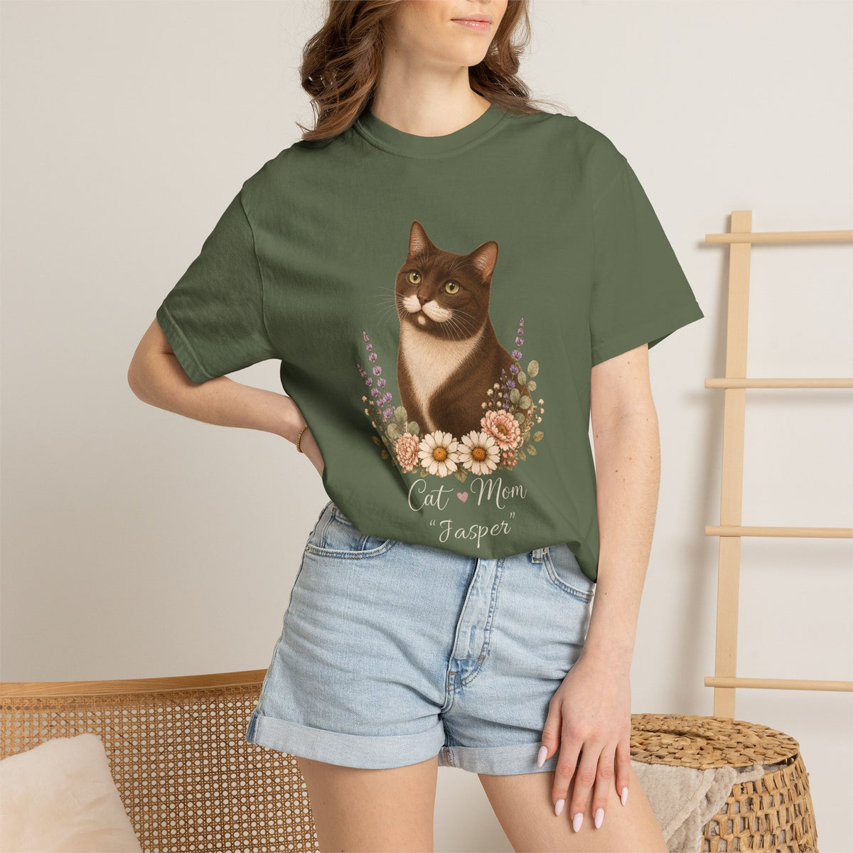 Personalized Gray Tuxedo Cat Mom Comfort Colors® T-Shirt