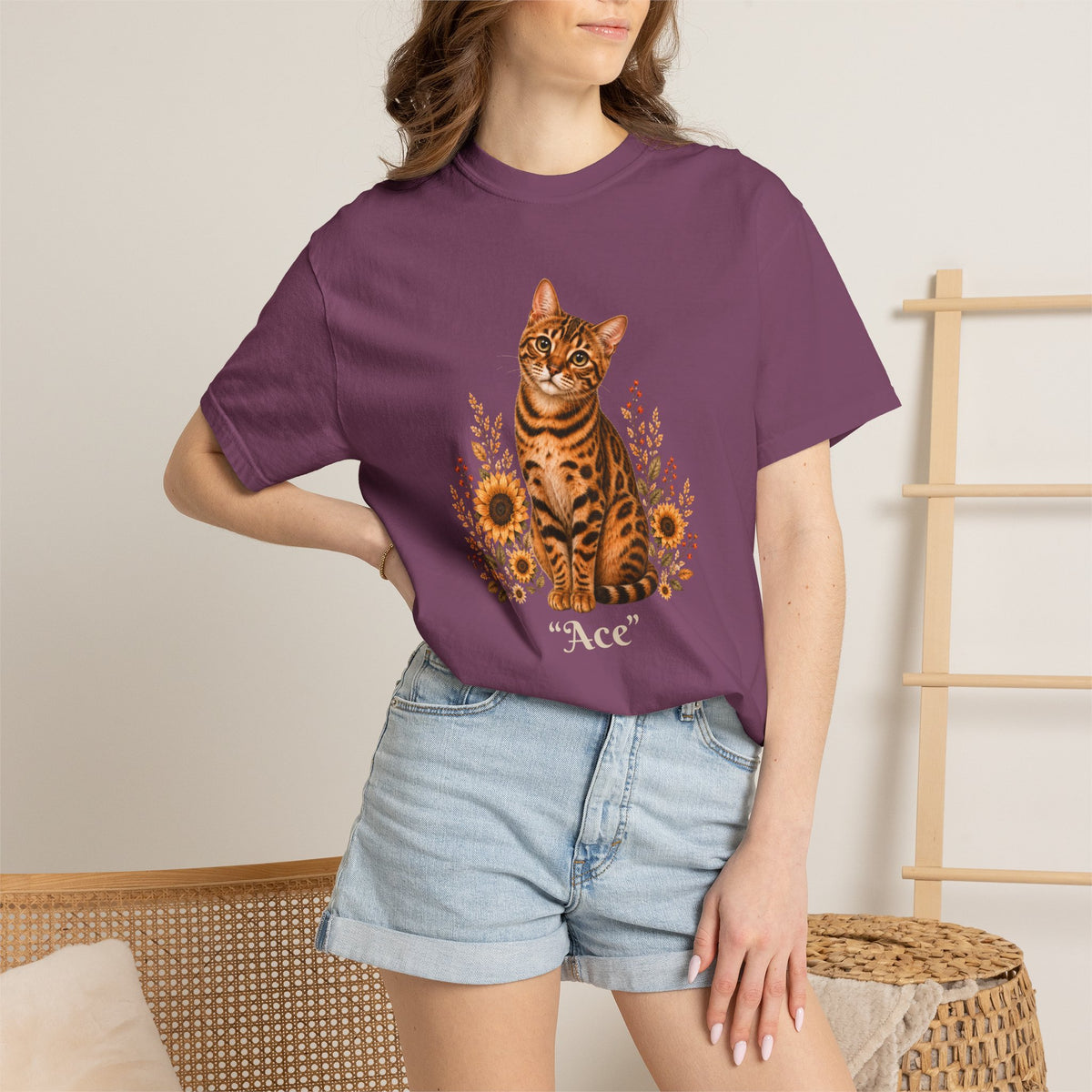 Personalized Bengal Cat Sunflower Comfort Colors® T-Shirt