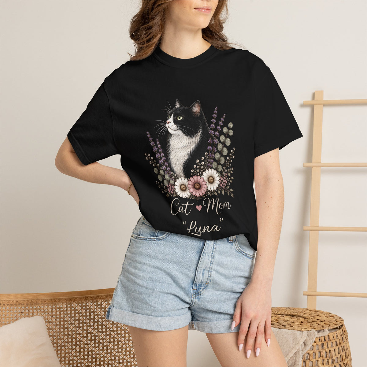 Personalized Tuxedo Cat Mom Comfort Colors® T-Shirt