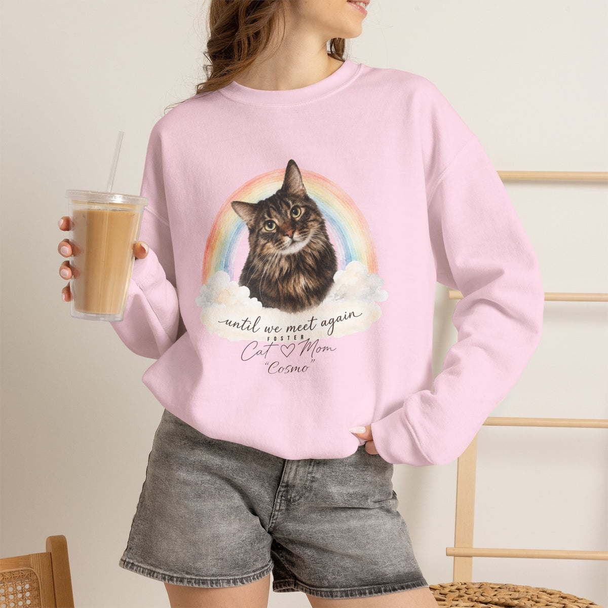 Personalized Rainbow Memorial Foster Cat Mom Gildan® Sweatshirt