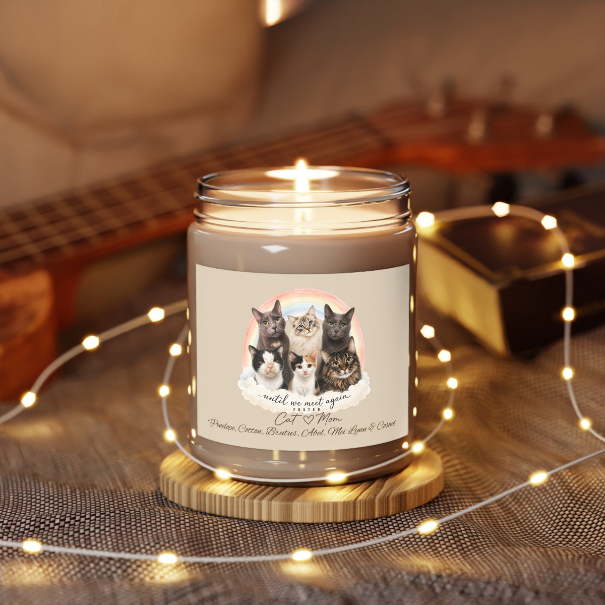 Personalized Rainbow Memorial Cat Mom Scented Soy Candle