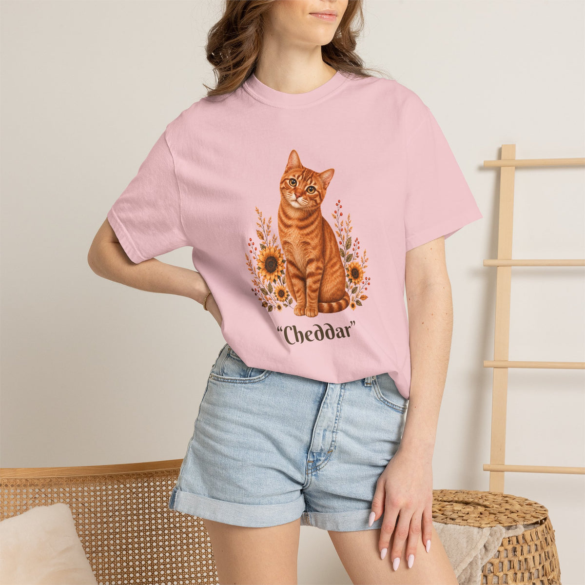 Personalized Orange Cat Sunflower Comfort Colors® T-Shirt