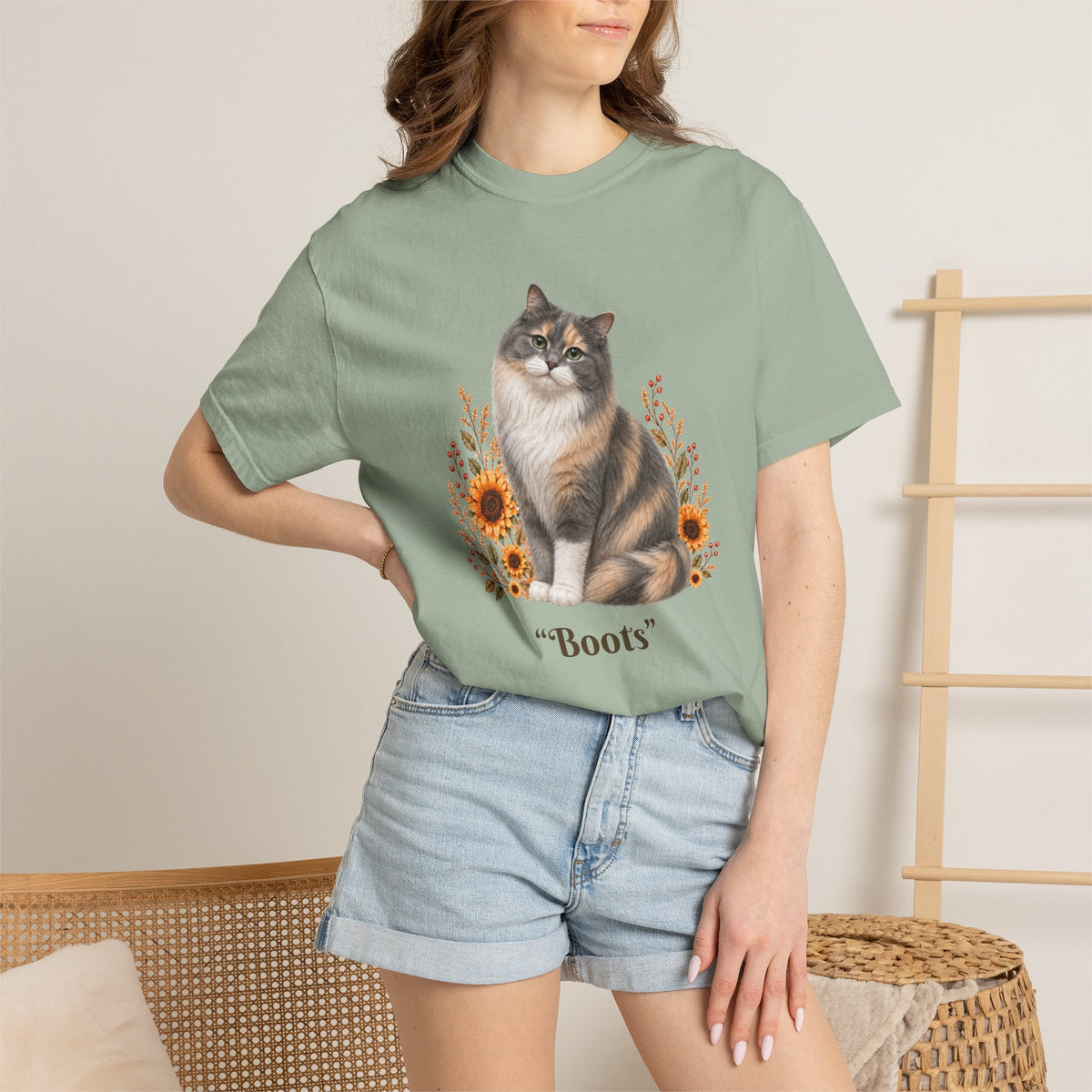 Personalized Calico Cat Sunflower Comfort Colors® T-Shirt
