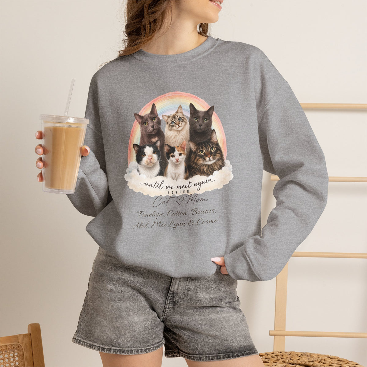 Personalized Rainbow Memorial Foster Cat Mom Gildan® Sweatshirt