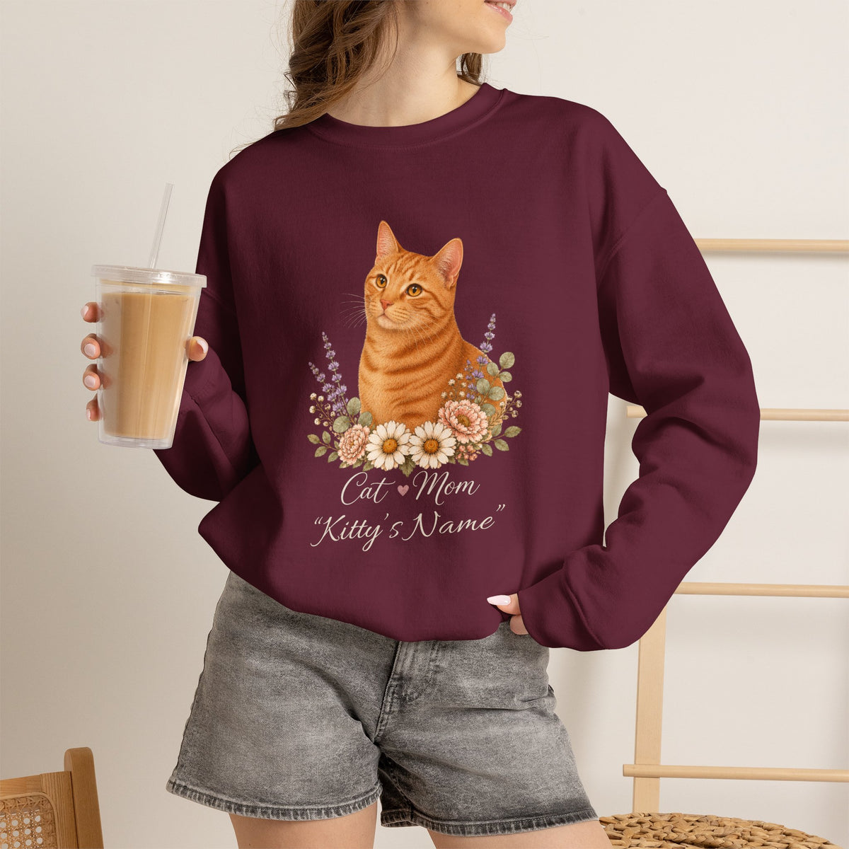 Personalized Orange Tabby Cat Mom Gildan® Sweatshirt