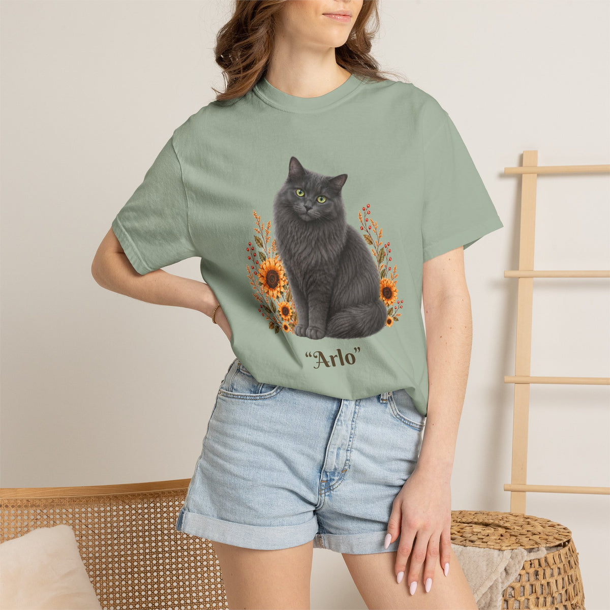 Personalized Blue Cat Sunflower Comfort Colors® T-Shirt