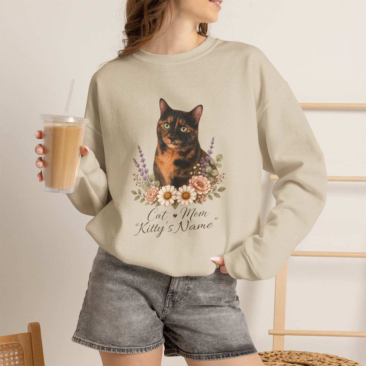 Personalized Tortoiseshell Cat Mom Gildan® Sweatshirt