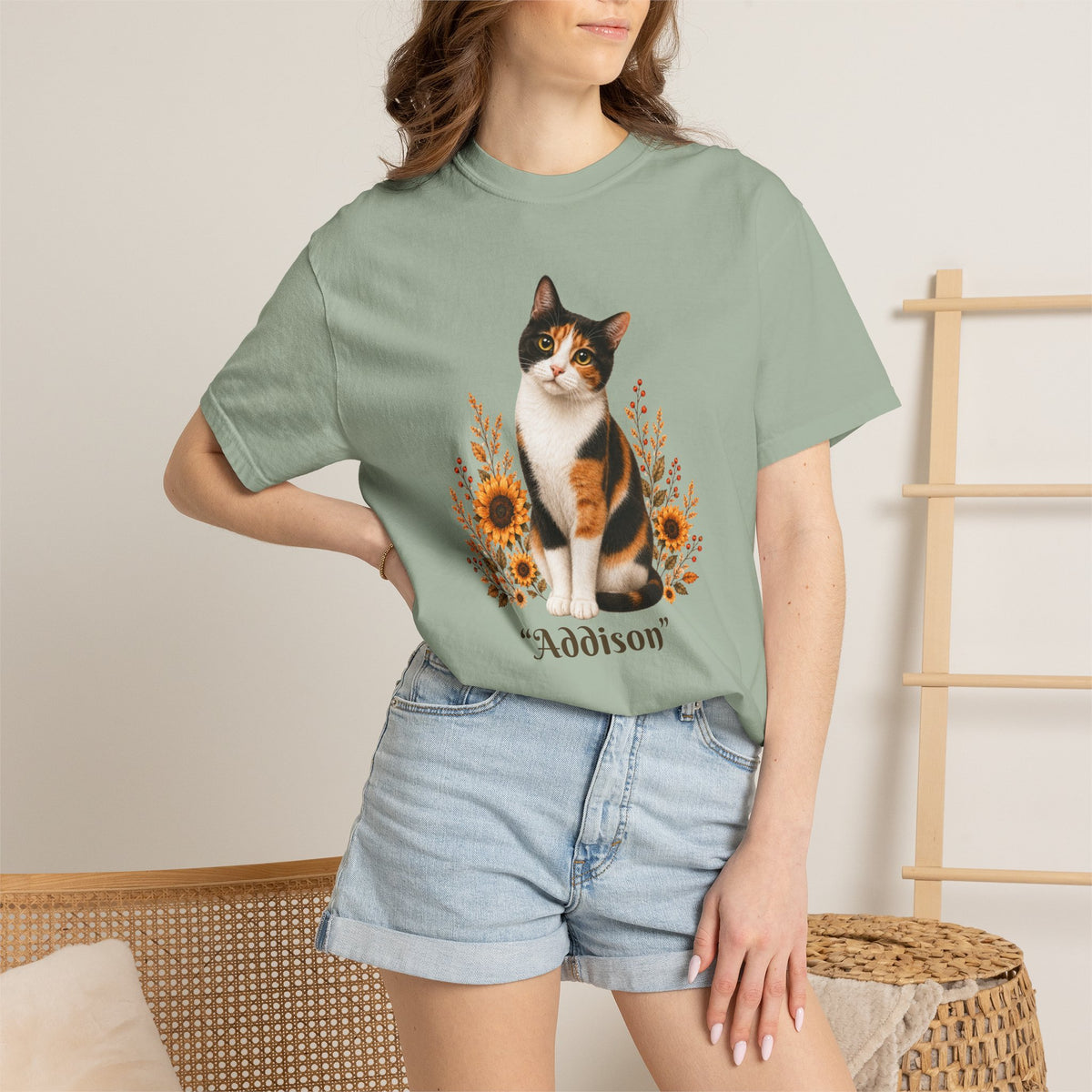 Personalized Calico Cat Sunflower Comfort Colors® T-Shirt