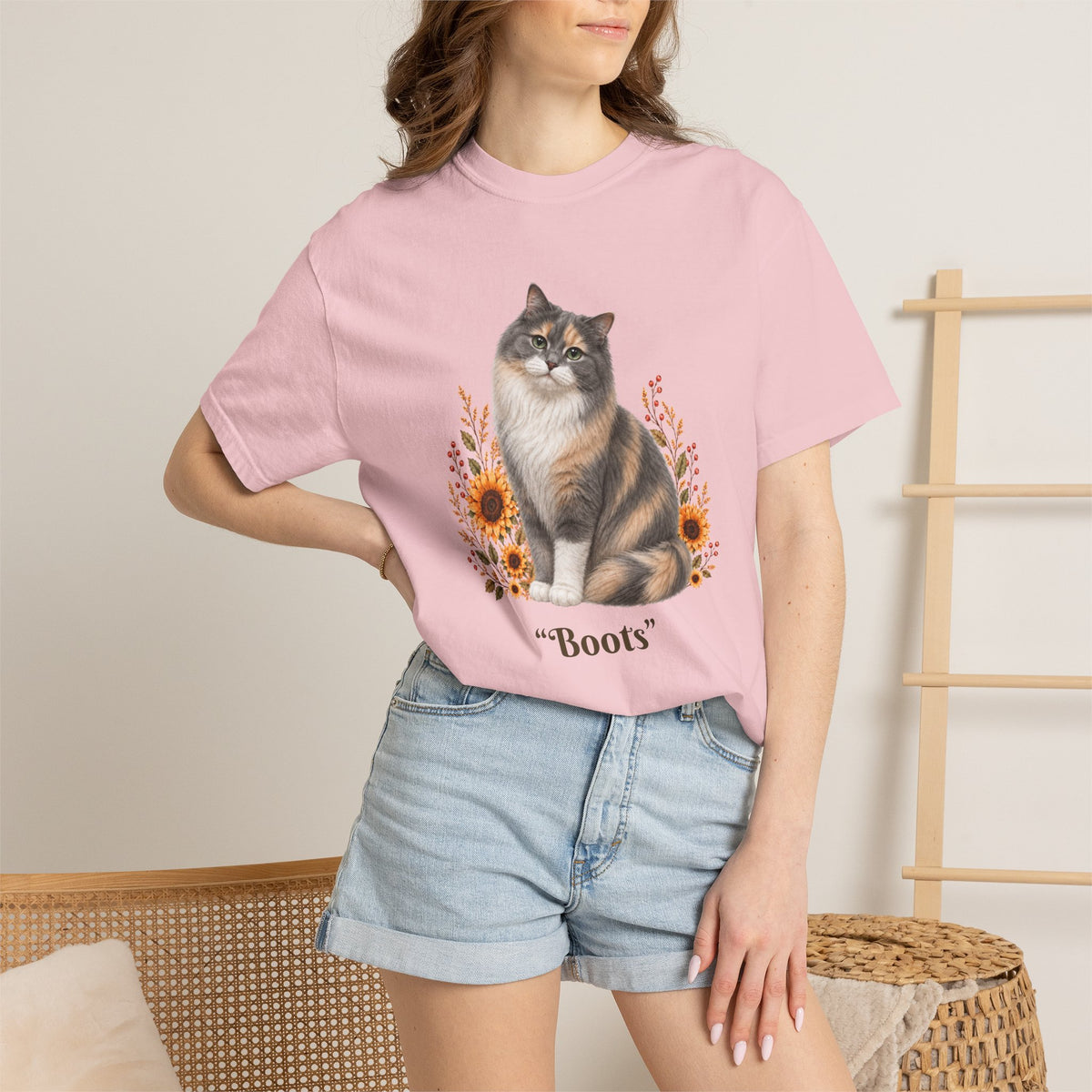Personalized Calico Cat Sunflower Comfort Colors® T-Shirt