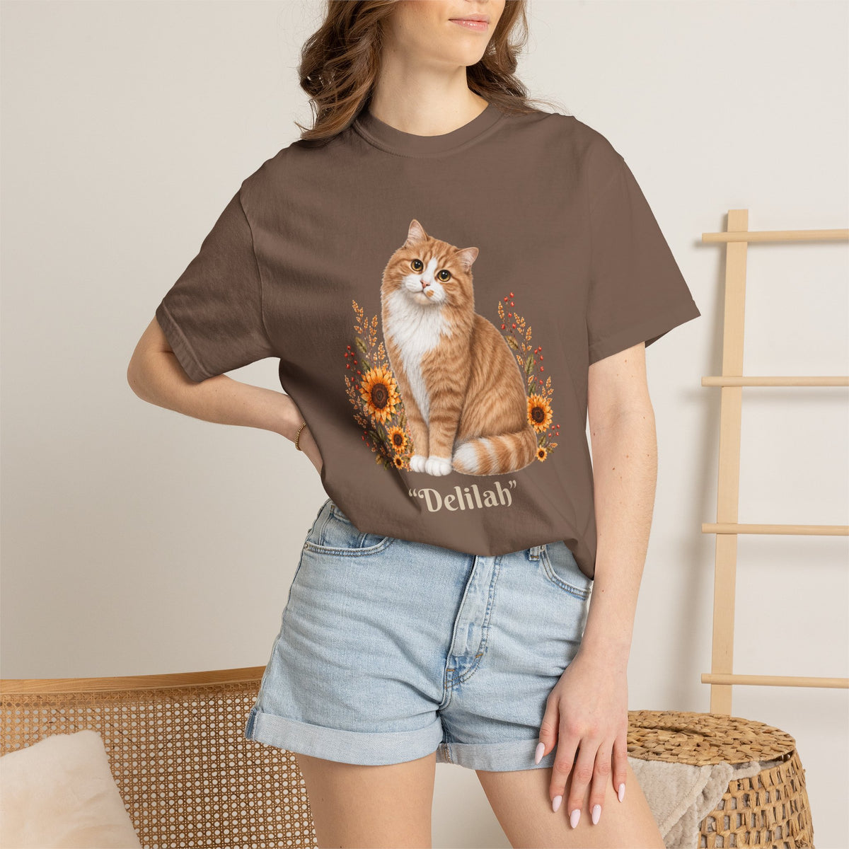 Personalized Orange Cat Sunflower Comfort Colors® T-Shirt