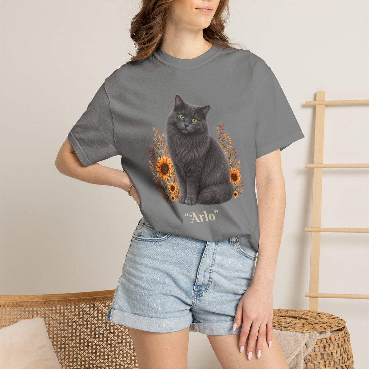 Personalized Blue Cat Sunflower Comfort Colors® T-Shirt