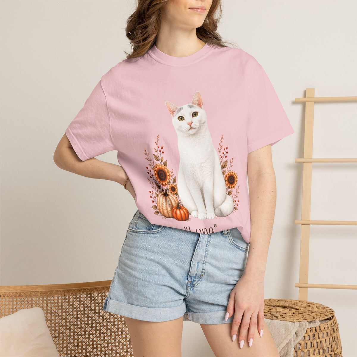 Personalized White Cat Sunflower Comfort Colors® T-Shirt