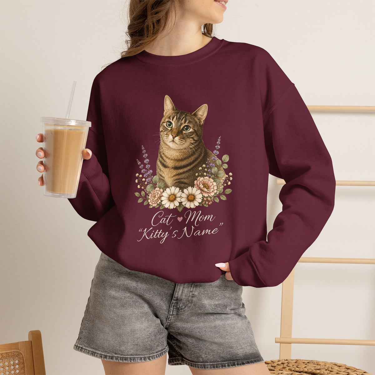 Personalized Brown Tabby Cat Mom Gildan® Sweatshirt