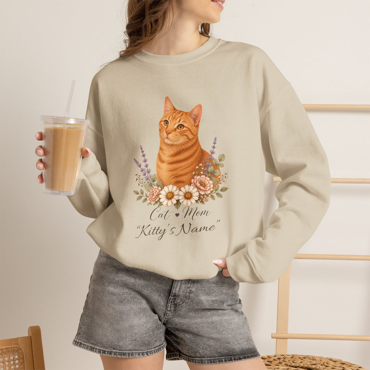 Personalized Orange Tabby Cat Mom Gildan® Sweatshirt