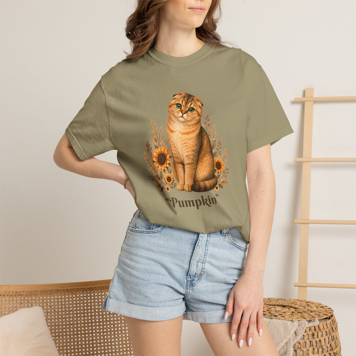 Personalized Scottish Fold Cat Sunflower Comfort Colors® T-Shirt