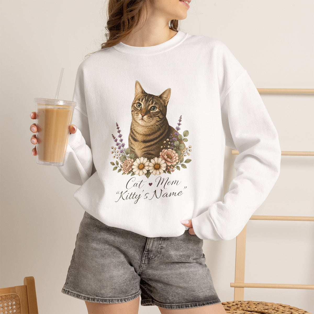Personalized Brown Tabby Cat Mom Gildan® Sweatshirt