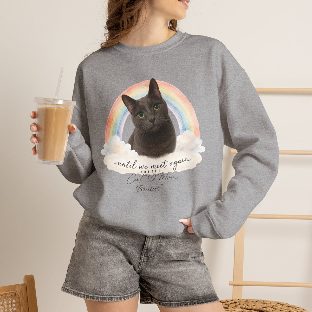 Personalized Rainbow Memorial Foster Cat Mom Gildan® Sweatshirt