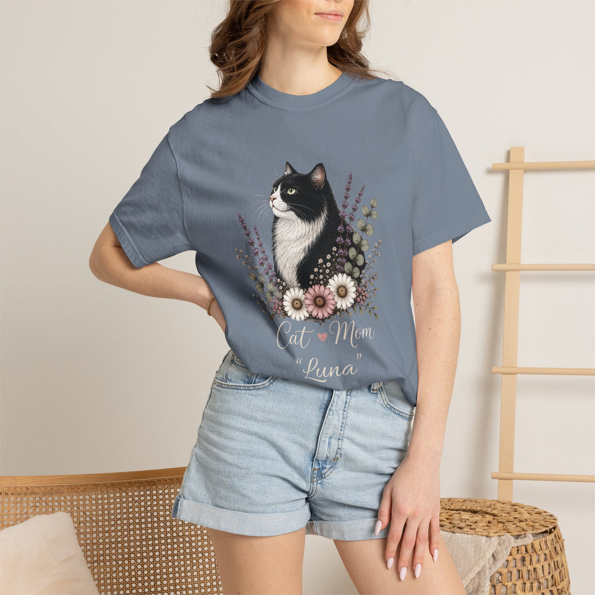 Personalized Tuxedo Cat Mom Comfort Colors® T-Shirt