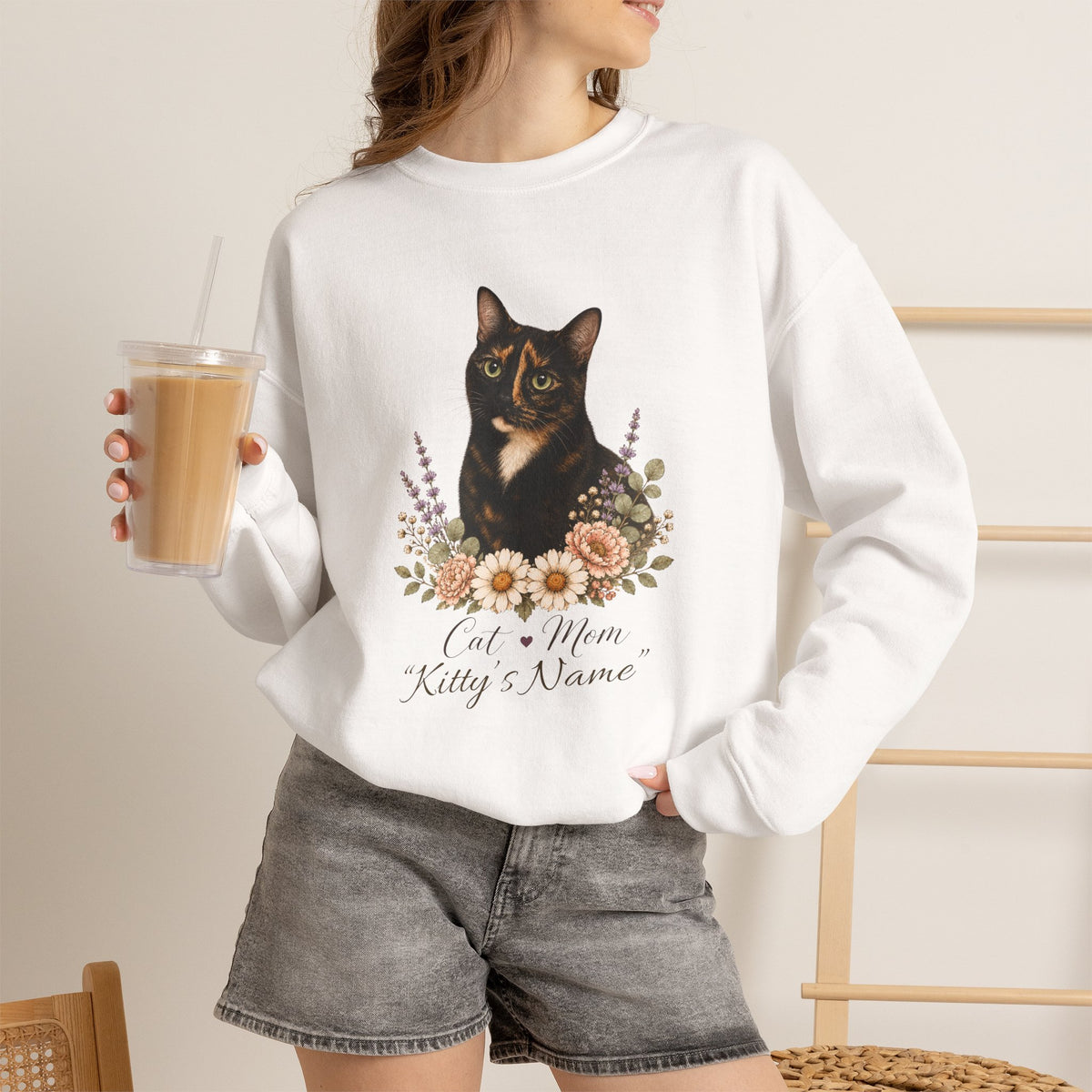 Personalized Tortoiseshell Cat Mom Gildan® Sweatshirt
